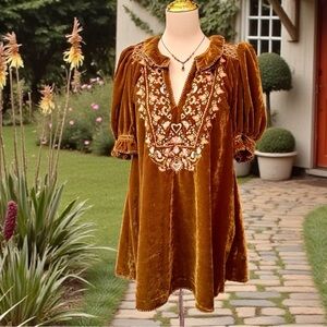 Free People Freya Embroidered Velvet Tunic